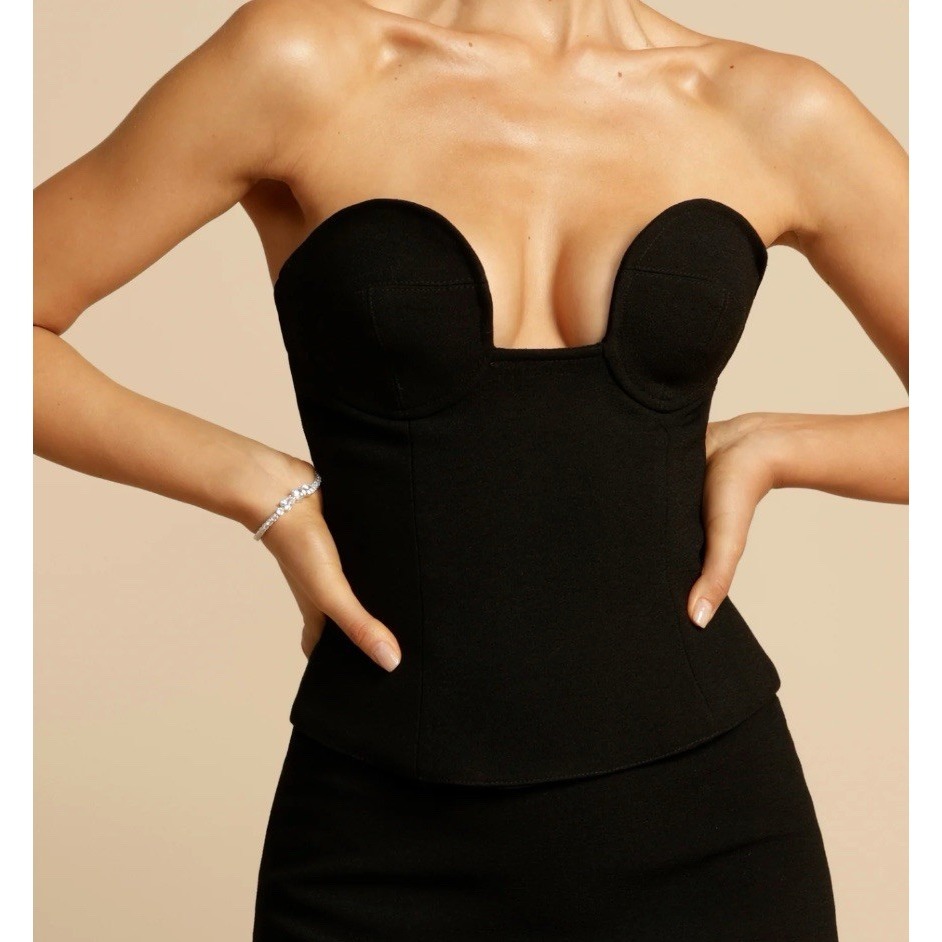 Nwt Arcina Ori Frida Bustier Black Crepe Sz Small — image 2 of 8
